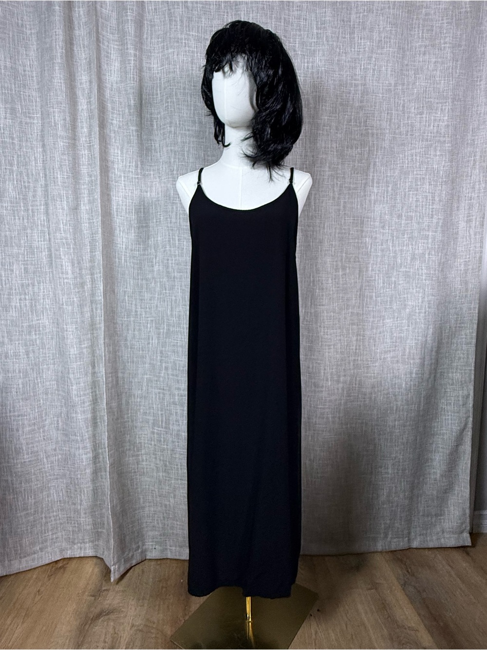Minimalist Black Maxi Slip Dress with Thin Straps